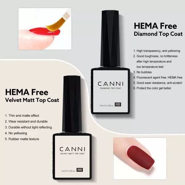 CANNI No Wipe Diamond Top Coat | UV/LED Nail Gel 9ml | HEMA Free | Long-Lasting Shine